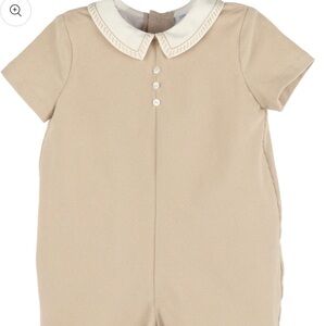 Luli & Me Tan Baby Romper with White Collar